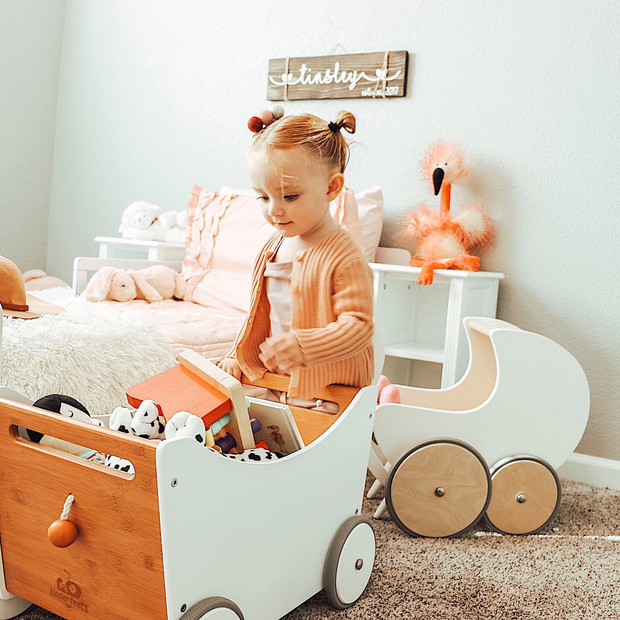 Toy Box & Walker - White/Bamboo